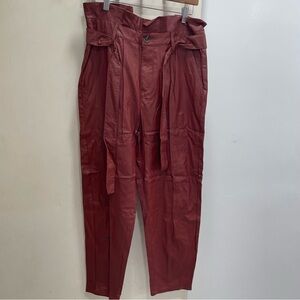Burgundy high-waisted straight-leg trousers